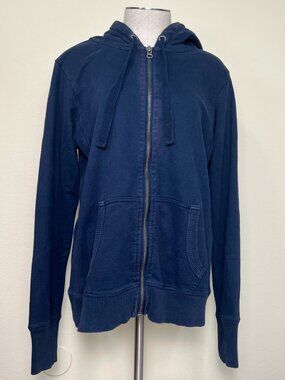 LUCKY BRAND Navy Blue and Camo Distressed Cotton Zip Up Hoodie Jacket Women's Si